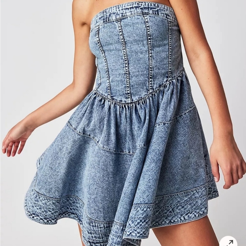 Free People Blue Denim Strapless Dress